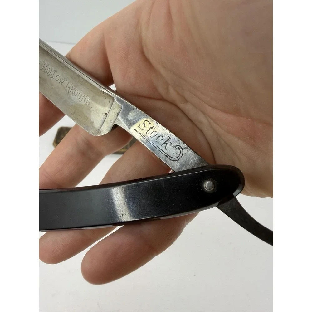 Straight Razor Vintage Shefield Steel Made In Germany Hollow Ground Black Handle